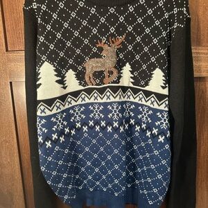 Men’s Black and Blue Reindeer Crewneck Sweater